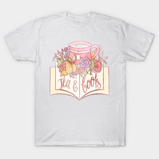 TEA AND BOOKS T-Shirt by Catarinabookdesigns